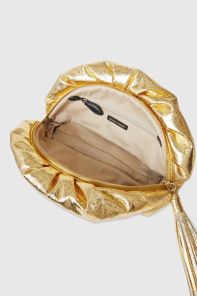 Handbags Clutches Rebecca Minkoff Ruched Clutch Solid Gold