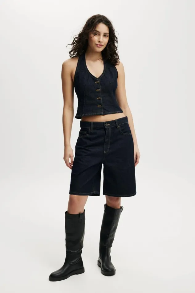 Harley Denim Halter Vest Indigo Women Cotton On Jackets