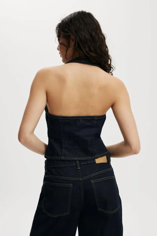 Harley Denim Halter Vest Indigo Women Cotton On Jackets