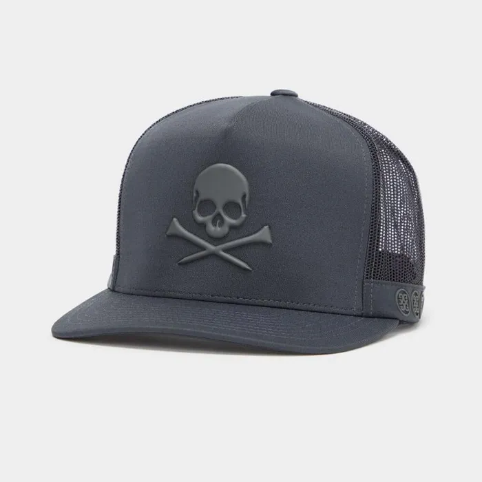 Hats Men GFORE MONOCHROME SKULL and TEES INTERLOCK KNIT TALL TRUCKER HAT Charcoal