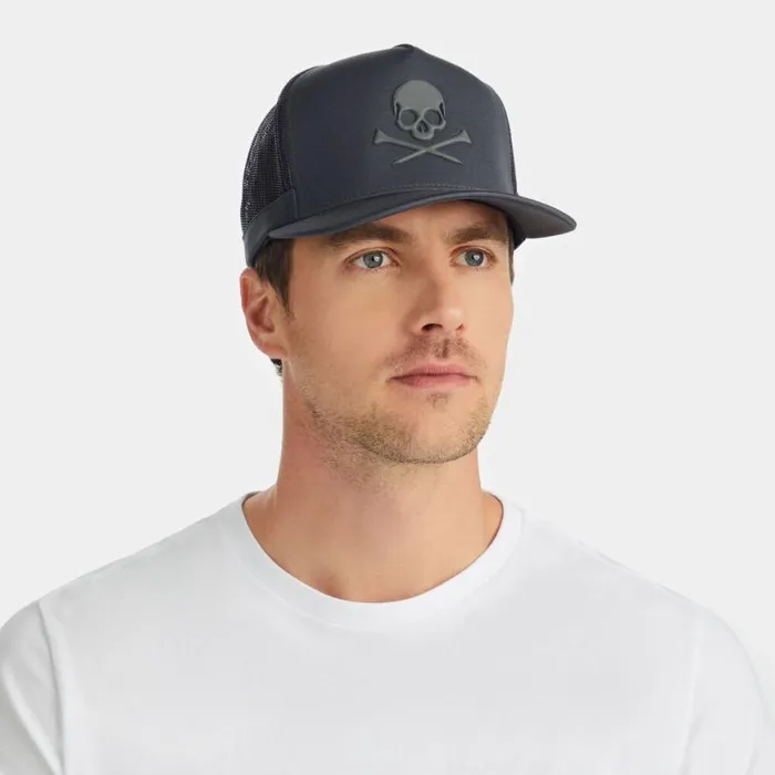 Hats Men GFORE MONOCHROME SKULL and TEES INTERLOCK KNIT TALL TRUCKER HAT Charcoal Hats Men GFORE MONOCHROME SKULL and TEES INTERLOCK KNIT TALL TRUCKER HAT Charcoal