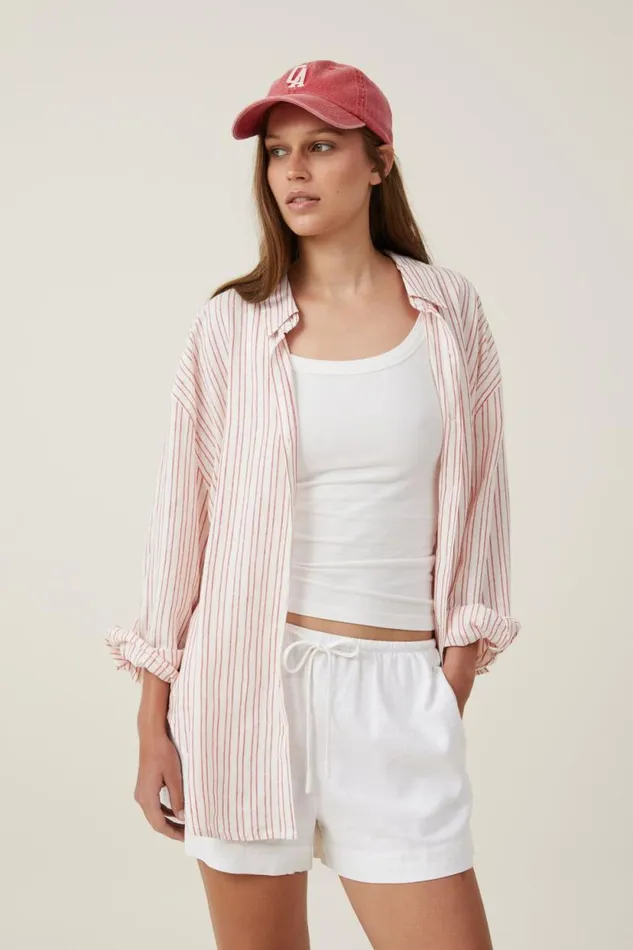 Haven Long Sleeve Shirt Jacqui Stripe Red Vertical Women Cotton On Tops