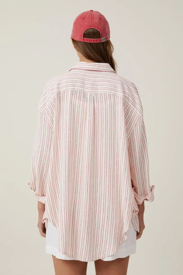 Haven Long Sleeve Shirt Jacqui Stripe Red Vertical Women Cotton On Tops