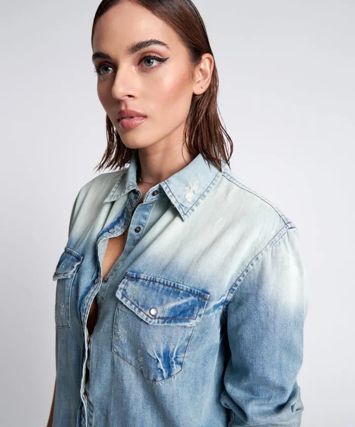 HEARTLAND TATTOO COBRA DENIM SHIRT Women One Teaspoon Denim Tops HEARTLAND TATTOO COBRA DENIM SHIRT Women One Teaspoon Denim Tops
