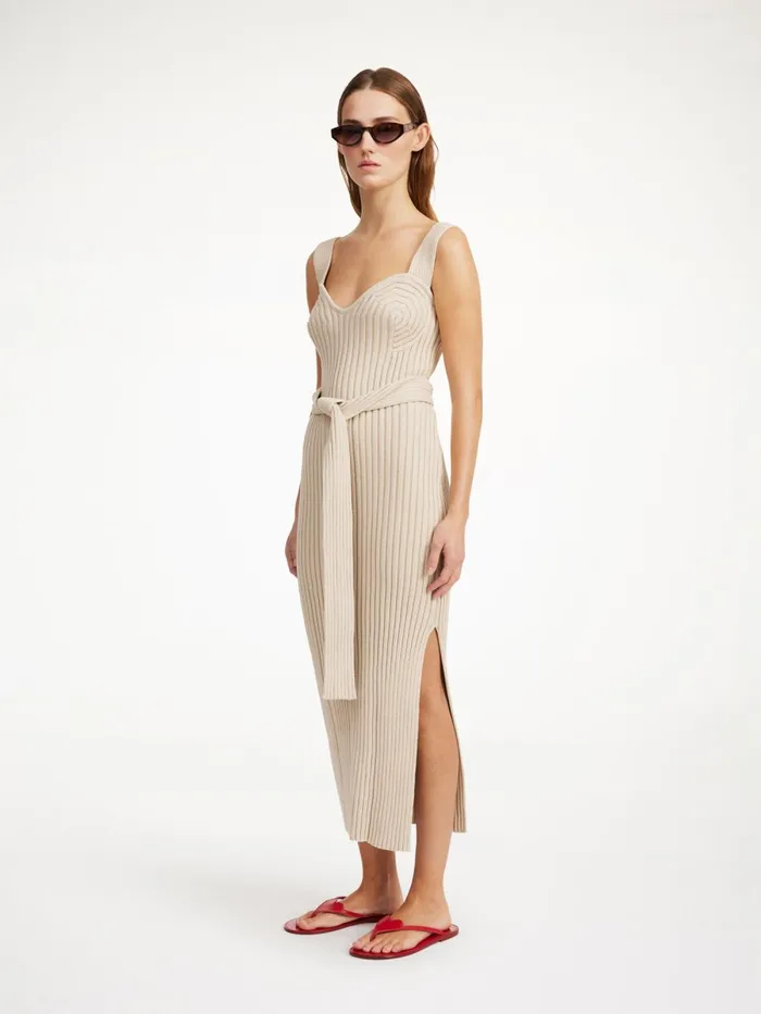 Honeya Ribbed Maxi Dress Oyster Gray Women By Malene Birger Knitwear