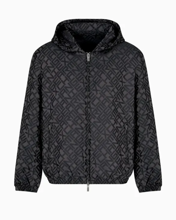 Hooded Jacket In Fabric With Logo Black Men Armani Outerwear