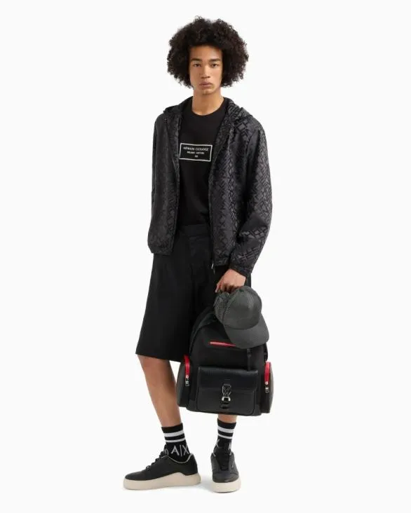 Hooded Jacket In Fabric With Logo Black Men Armani Outerwear Hooded Jacket In Fabric With Logo Black Men Armani Outerwear