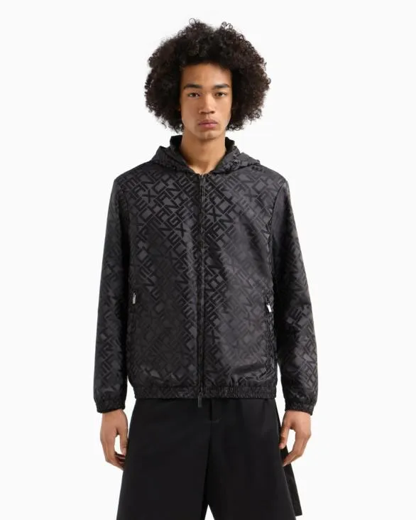 Hooded Jacket In Fabric With Logo Black Men Armani Outerwear Hooded Jacket In Fabric With Logo Black Men Armani Outerwear