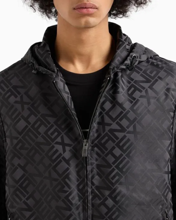 Hooded Jacket In Fabric With Logo Black Men Armani Outerwear Hooded Jacket In Fabric With Logo Black Men Armani Outerwear