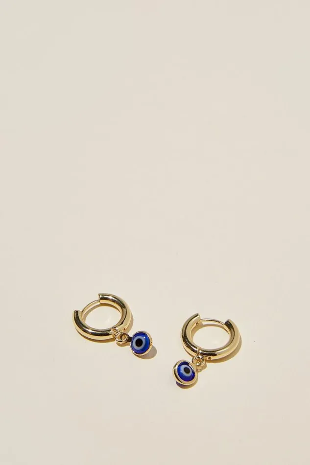 Huggie Hoop Earring Gold Plated Glass Evil Eye Women Cotton On Jewelry