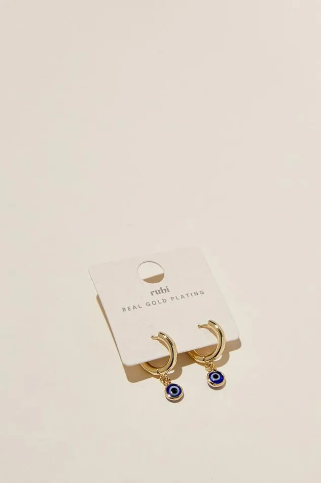 Huggie Hoop Earring Gold Plated Glass Evil Eye Women Cotton On Jewelry
