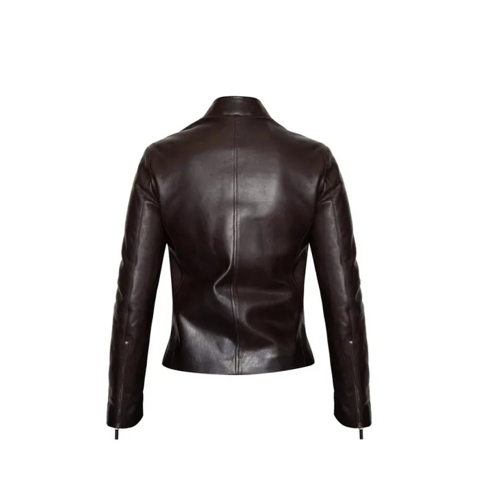 Jacket Women Moreschi Dark Brown Leather Motor Jacket