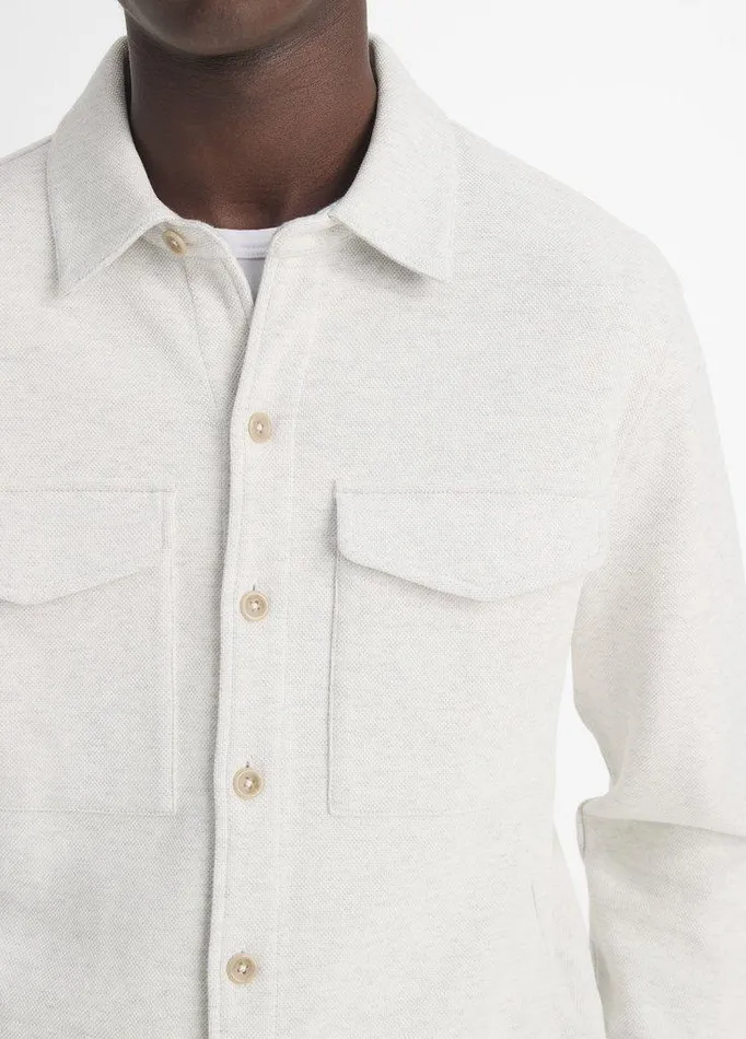 Jackets and Outerwear Men Vince DoubleKnit CottonBlend Piqu Shirt Jacket Heather Whitelight Heather Grey Jackets and Outerwear Men Vince DoubleKnit CottonBlend Piqu Shirt Jacket Heather Whitelight Heather Grey
