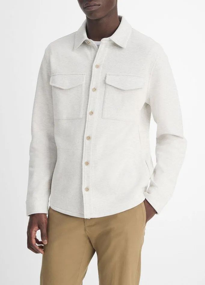 Jackets and Outerwear Men Vince DoubleKnit CottonBlend Piqu Shirt Jacket Heather Whitelight Heather Grey Jackets and Outerwear Men Vince DoubleKnit CottonBlend Piqu Shirt Jacket Heather Whitelight Heather Grey