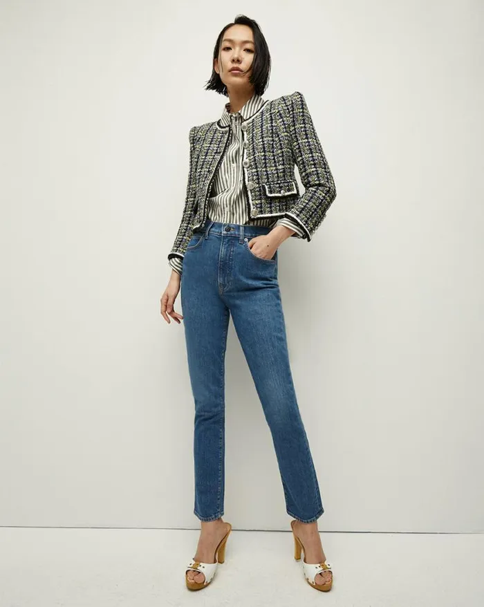 Jackets and Outerwear Shop Veronica Beard Ceres Tweed Jacket Navychartreuse