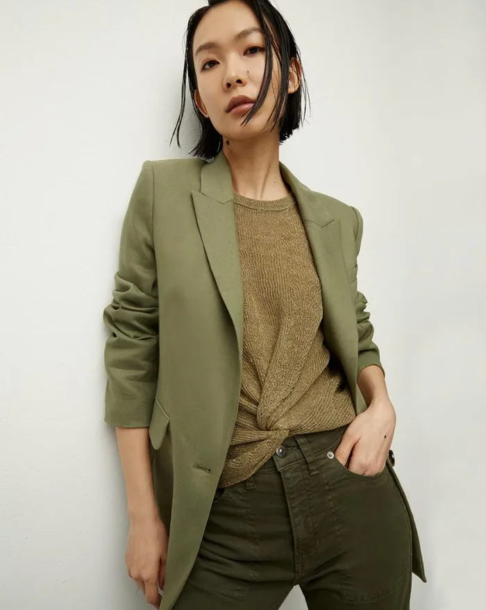 Jackets and Outerwear Shop Veronica Beard Sevi Linen Jacket Bright Army