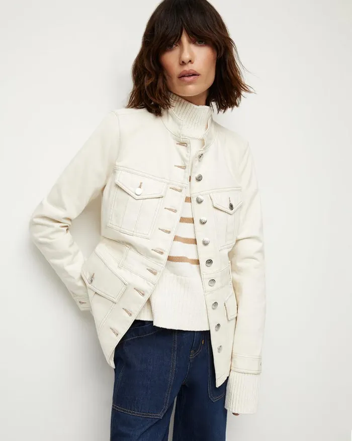 Jackets and Outerwear Shop Veronica Beard Tika Jean Jacket Ecru
