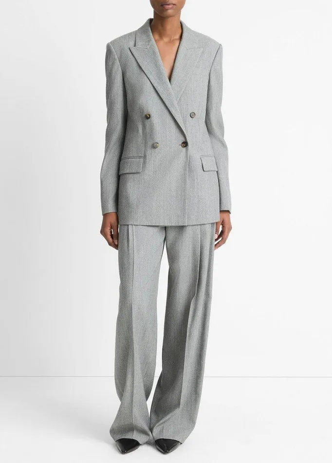 Jackets and Outerwear Women Vince Italian WoolBlend Twill DoubleBreasted Blazer Dark Stone Grey