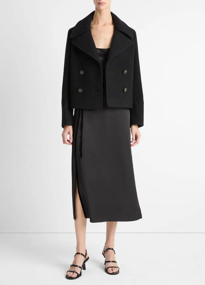 Jackets and Outerwear Women Vince Italian Wool Cropped Peacoat Black