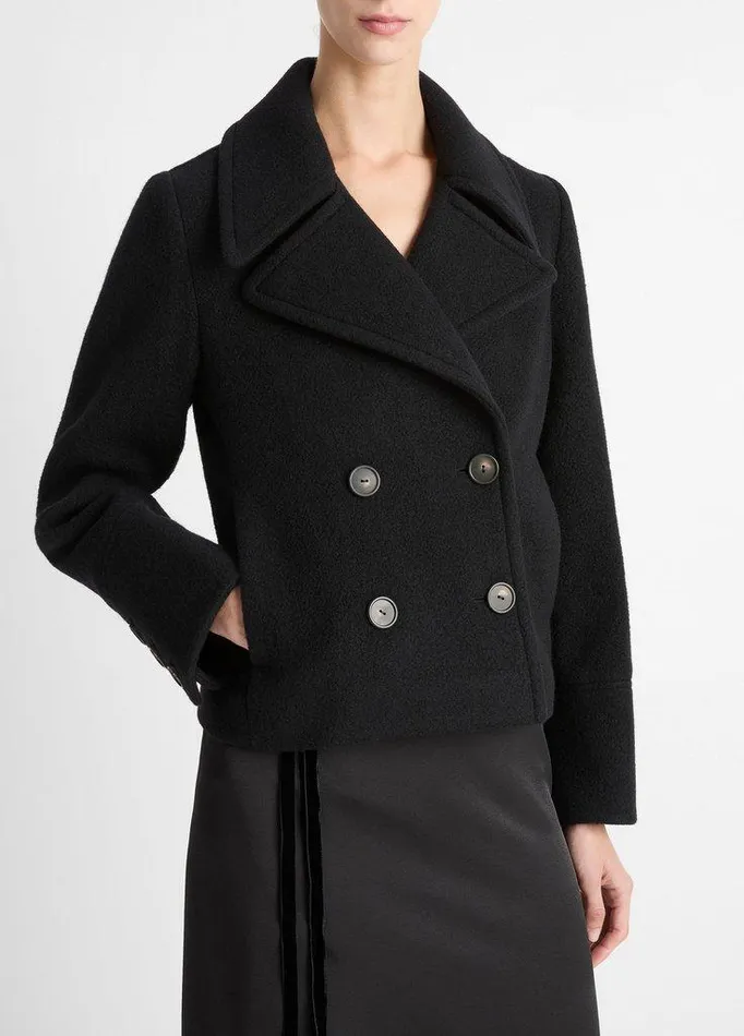 Jackets and Outerwear Women Vince Italian Wool Cropped Peacoat Black Jackets and Outerwear Women Vince Italian Wool Cropped Peacoat Black