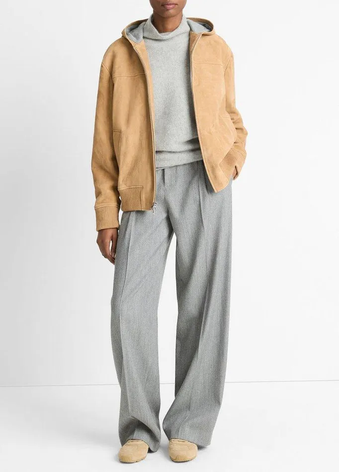 Jackets and Outerwear Women Vince KnitLined Suede Hoodie Sable