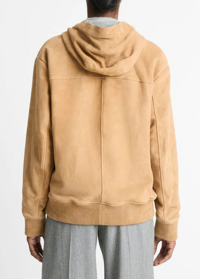 Jackets and Outerwear Women Vince KnitLined Suede Hoodie Sable Jackets and Outerwear Women Vince KnitLined Suede Hoodie Sable