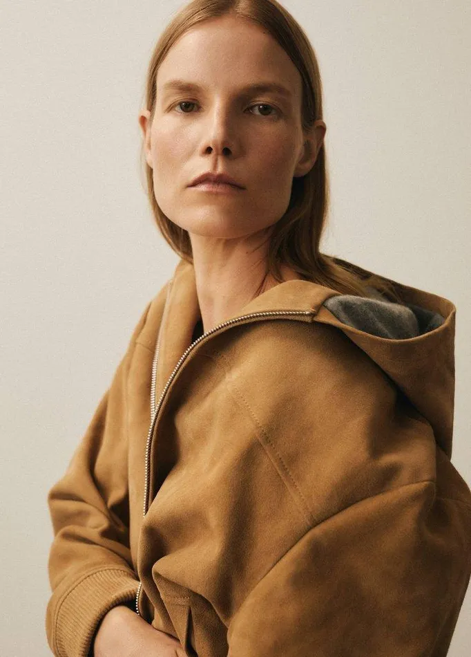 Jackets and Outerwear Women Vince KnitLined Suede Hoodie Sable Jackets and Outerwear Women Vince KnitLined Suede Hoodie Sable