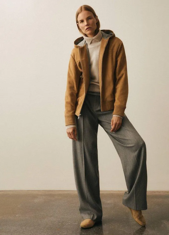 Jackets and Outerwear Women Vince KnitLined Suede Hoodie Sable Jackets and Outerwear Women Vince KnitLined Suede Hoodie Sable