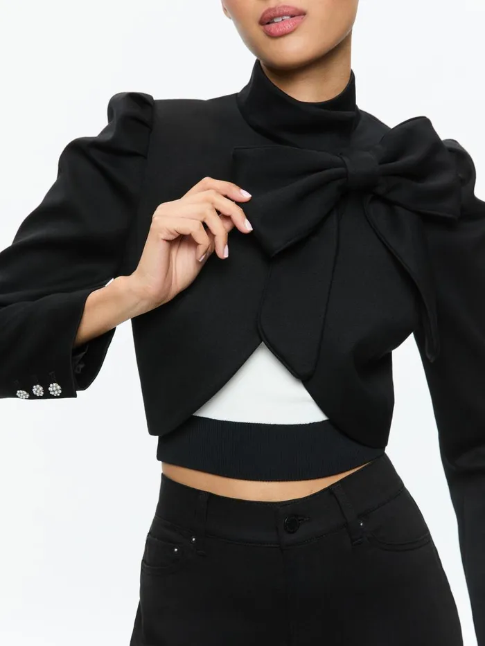 Jackets Coats Women Alice Olivia ADDISON BOW COLLAR CROPPED JACKET Blackblack