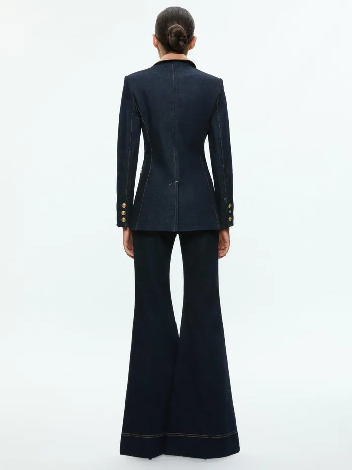 Jackets Coats Women Alice Olivia BREANN LONG BLAZER WITH VEGAN COMBO Dark Rinse