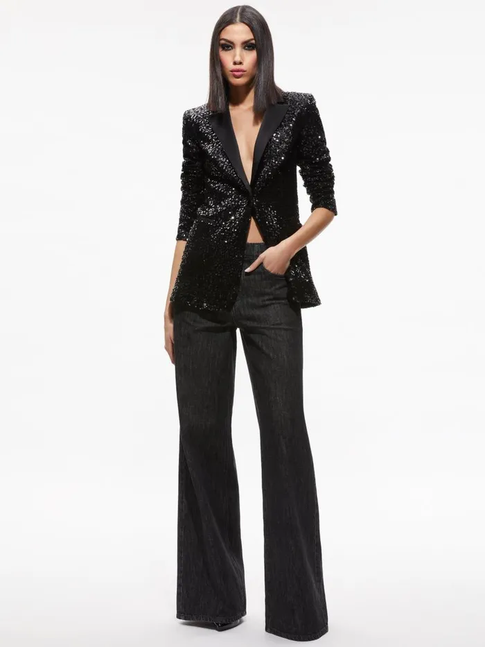 Jackets Coats Women Alice Olivia BREANN SEQUIN FITTED BLAZER Black