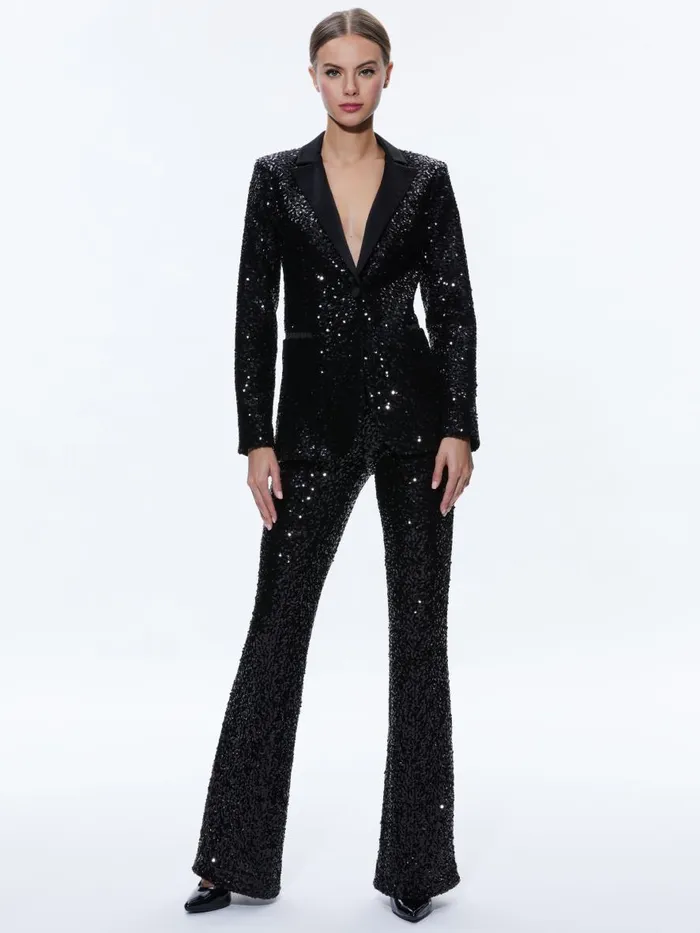 Jackets Coats Women Alice Olivia BREANN SEQUIN FITTED BLAZER Black