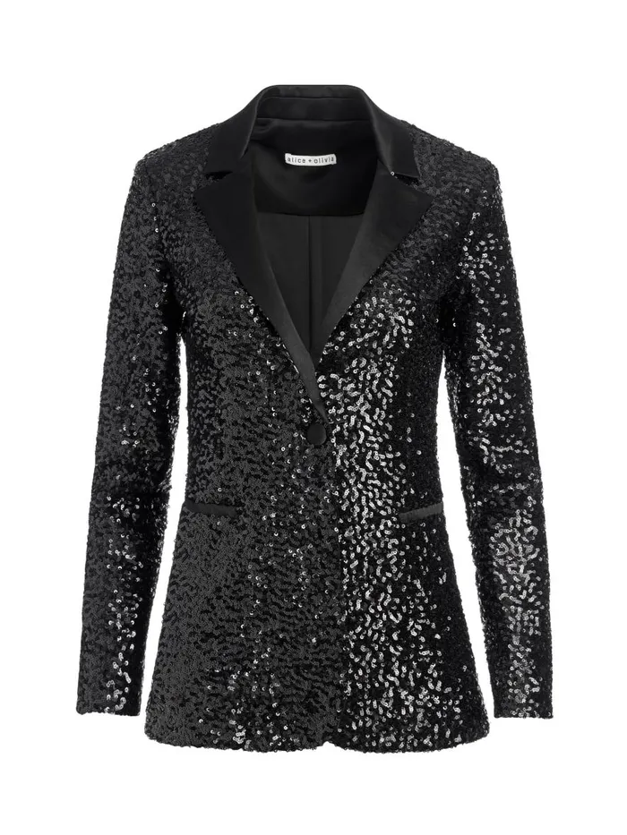Jackets Coats Women Alice Olivia BREANN SEQUIN FITTED BLAZER Black