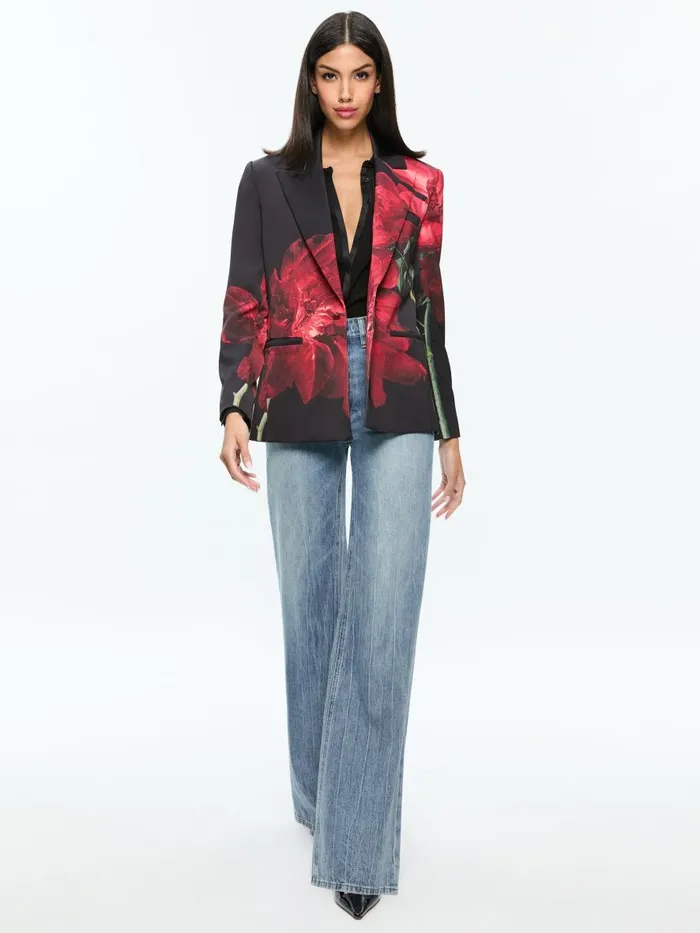 Jackets Coats Women Alice Olivia SILAS SINGLE BREASTED BLAZER Peony Petals Bright Ruby