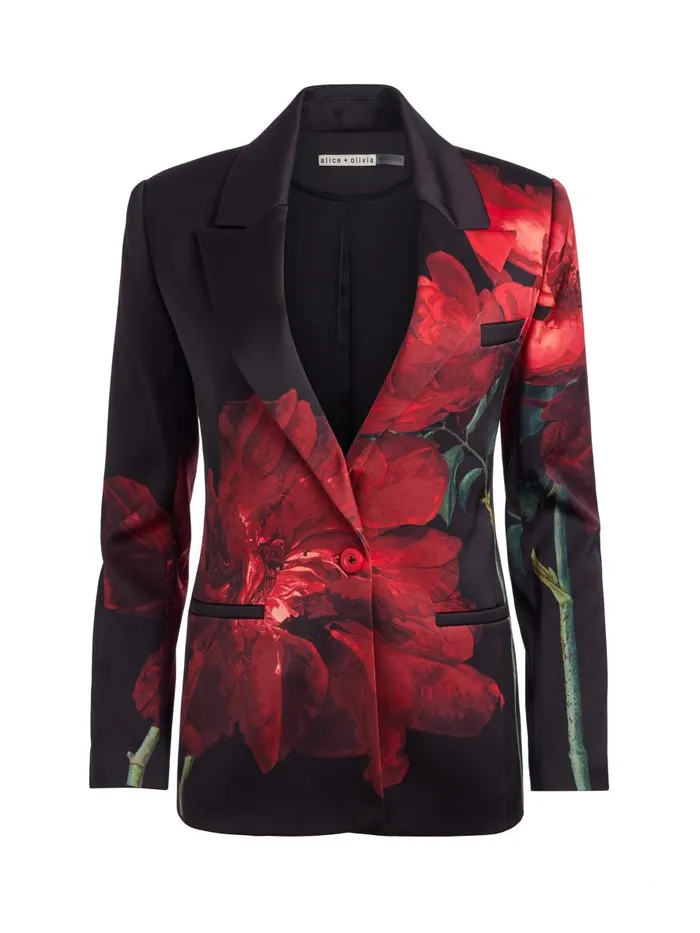 Jackets Coats Women Alice Olivia SILAS SINGLE BREASTED BLAZER Peony Petals Bright Ruby