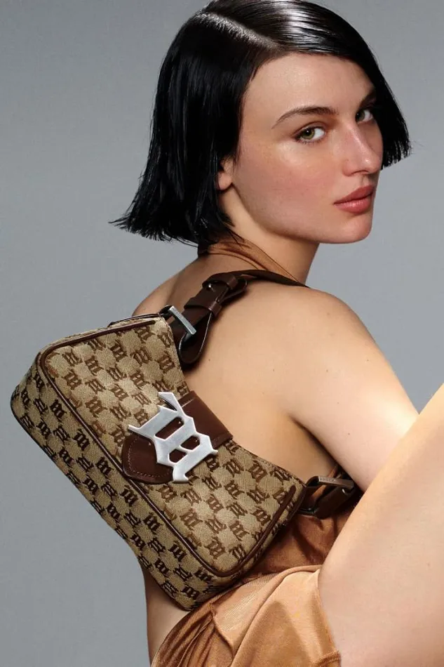Jacquard Monogram Shoulder Bag Small Biscotto Women MISBHV Bags