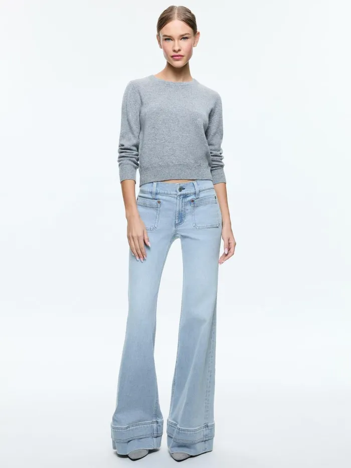 Jeans Women Alice Olivia BRIAN PATCH POCKET WIDE LEG DOUBLE HEM JEAN Leona Light Blue