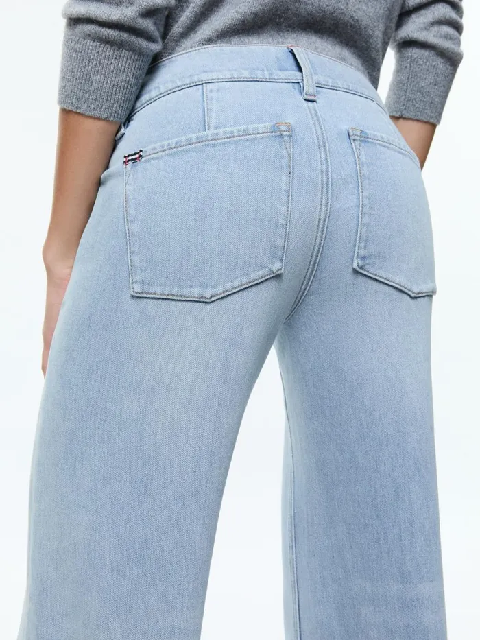 Jeans Women Alice Olivia BRIAN PATCH POCKET WIDE LEG DOUBLE HEM JEAN Leona Light Blue