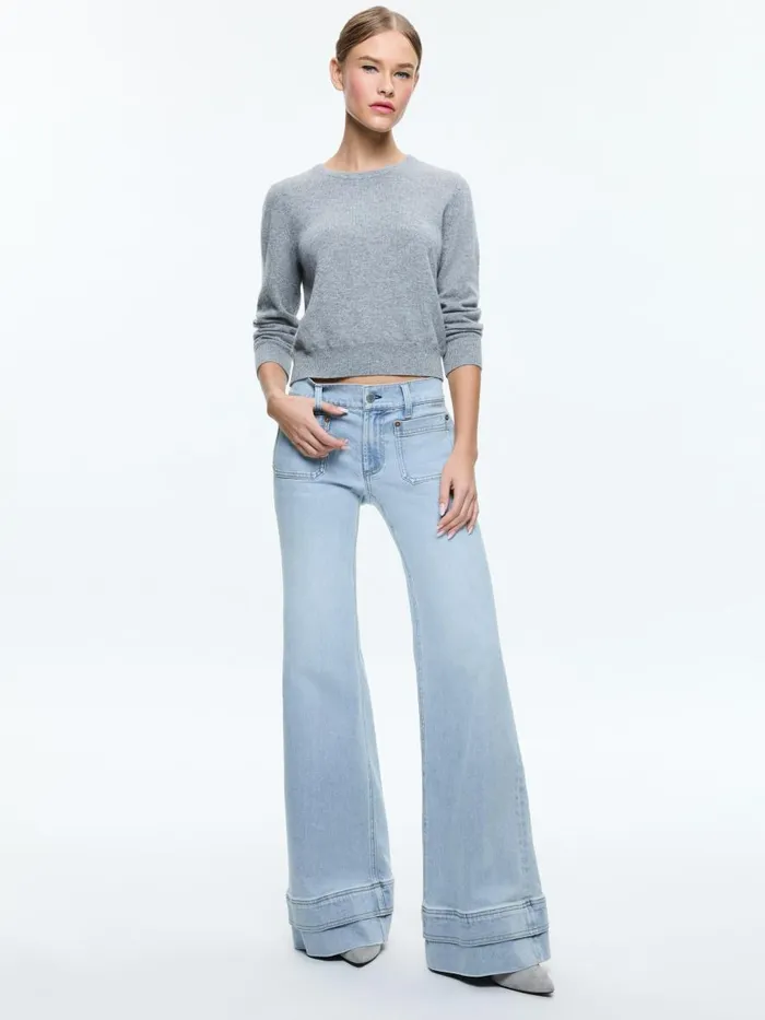 Jeans Women Alice Olivia BRIAN PATCH POCKET WIDE LEG DOUBLE HEM JEAN Leona Light Blue