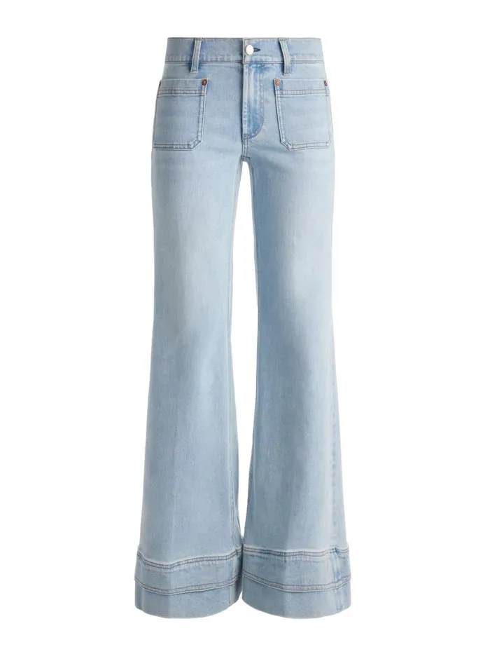 Jeans Women Alice Olivia BRIAN PATCH POCKET WIDE LEG DOUBLE HEM JEAN Leona Light Blue