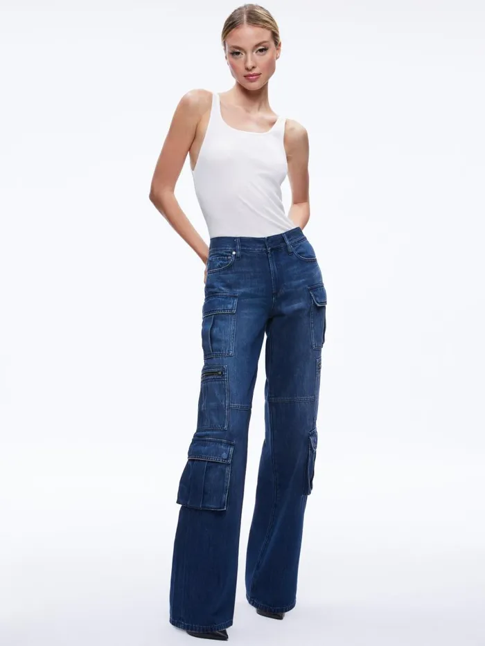 Jeans Women Alice Olivia CAY BAGGY CARGO JEANS Brea Blue