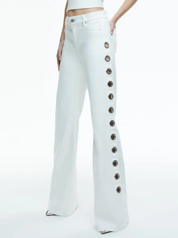 Jeans Women Alice Olivia JENNY LOW RISE SIDE GROMMET JEAN Off White