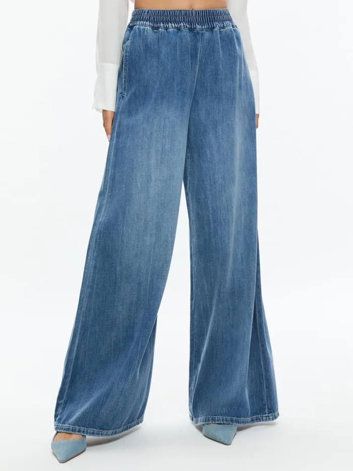 Jeans Women Alice Olivia KENLEY DENIM PALAZZO PANT Brooklyn Blue