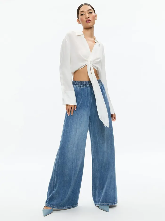 Jeans Women Alice Olivia KENLEY DENIM PALAZZO PANT Brooklyn Blue