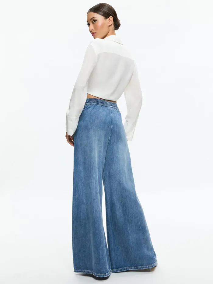 Jeans Women Alice Olivia KENLEY DENIM PALAZZO PANT Brooklyn Blue