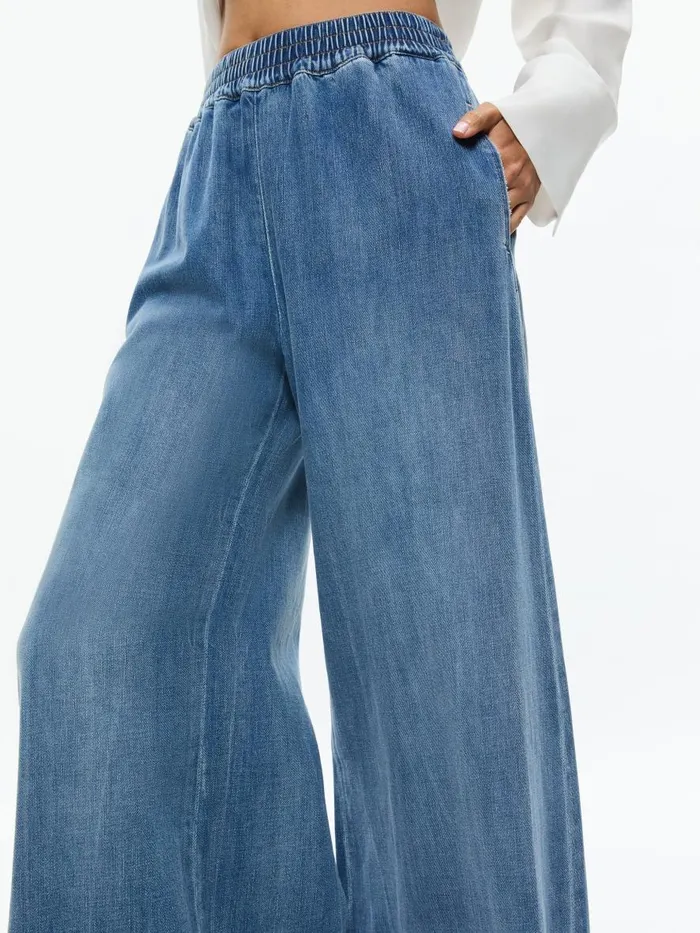 Jeans Women Alice Olivia KENLEY DENIM PALAZZO PANT Brooklyn Blue
