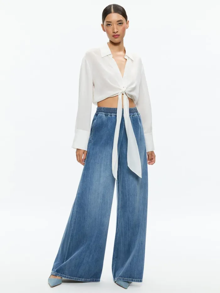Jeans Women Alice Olivia KENLEY DENIM PALAZZO PANT Brooklyn Blue