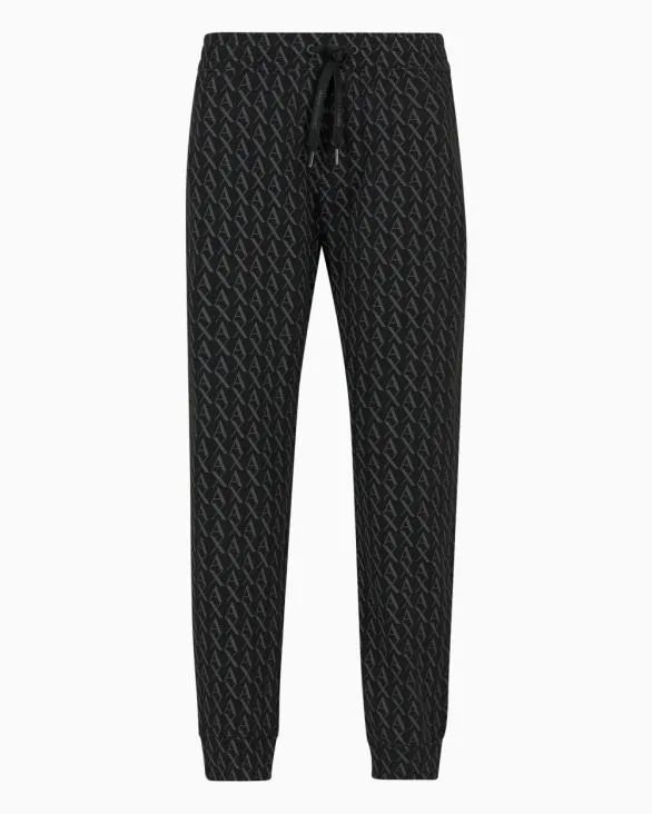 Jogger Pants In Fabric With Allover Logo Pattern Black Men Armani Matching Sets