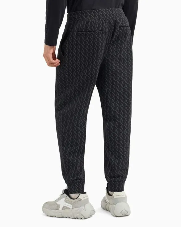 Jogger Pants In Fabric With Allover Logo Pattern Black Men Armani Matching Sets Jogger Pants In Fabric With Allover Logo Pattern Black Men Armani Matching Sets