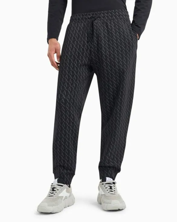 Jogger Pants In Fabric With Allover Logo Pattern Black Men Armani Matching Sets Jogger Pants In Fabric With Allover Logo Pattern Black Men Armani Matching Sets